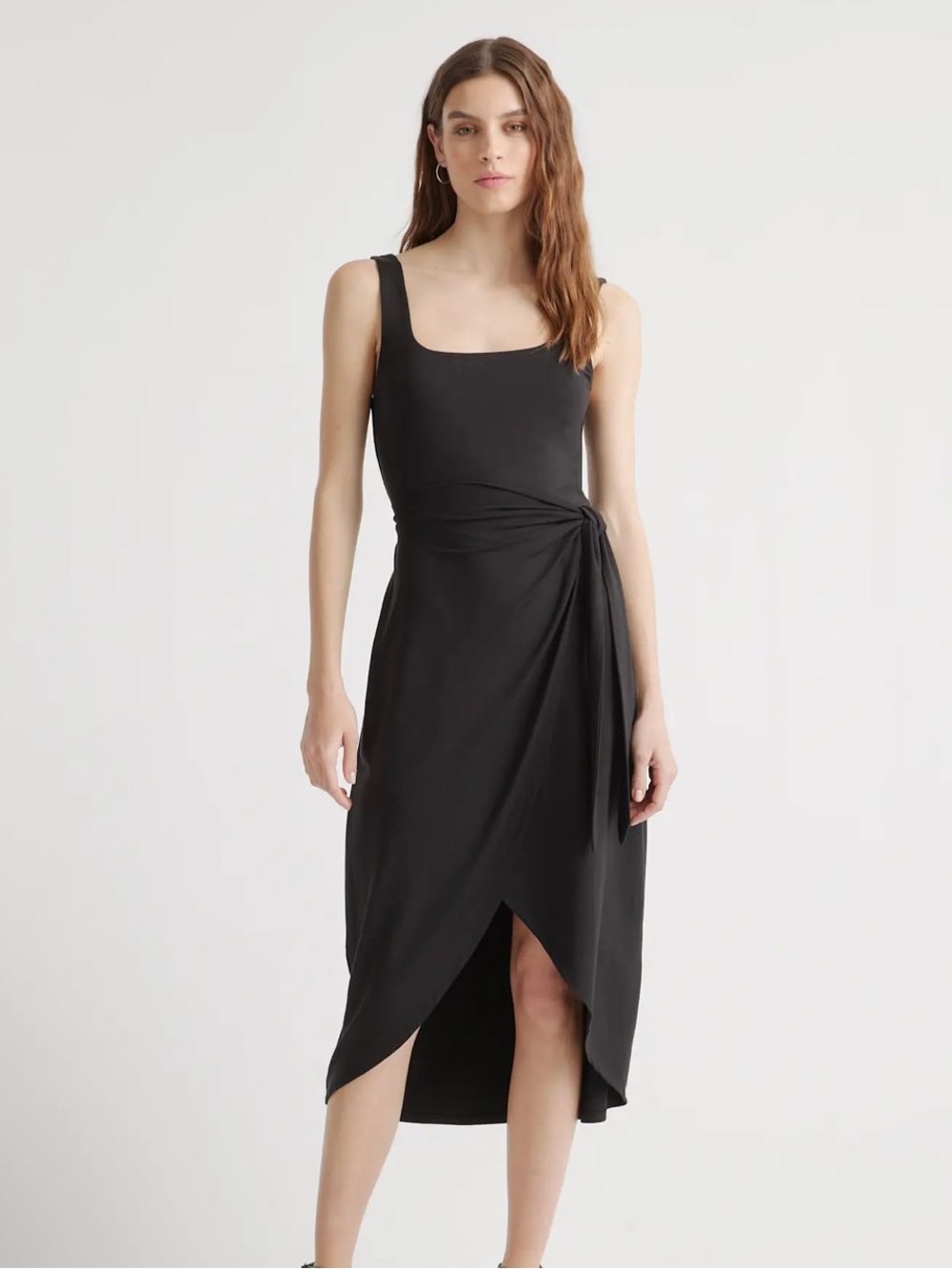 Quince Tencel Jersey Side Tie Midi Dress Medium Black Minimalist Simple Medium